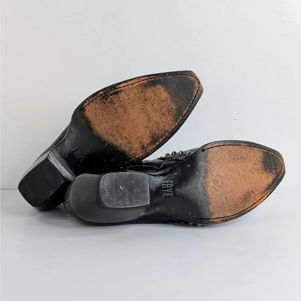 Frye Sacha Shooties 6 Black Leather Silver Stud Ankle Boots Heritage Style - Picture 12 of 16